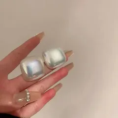Korean Pearl Geometric Square Stud Earrings